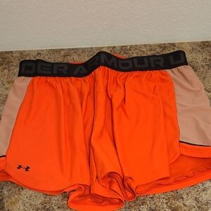 Under Armour Women's Bright Orange and Tan Athletic Shorts